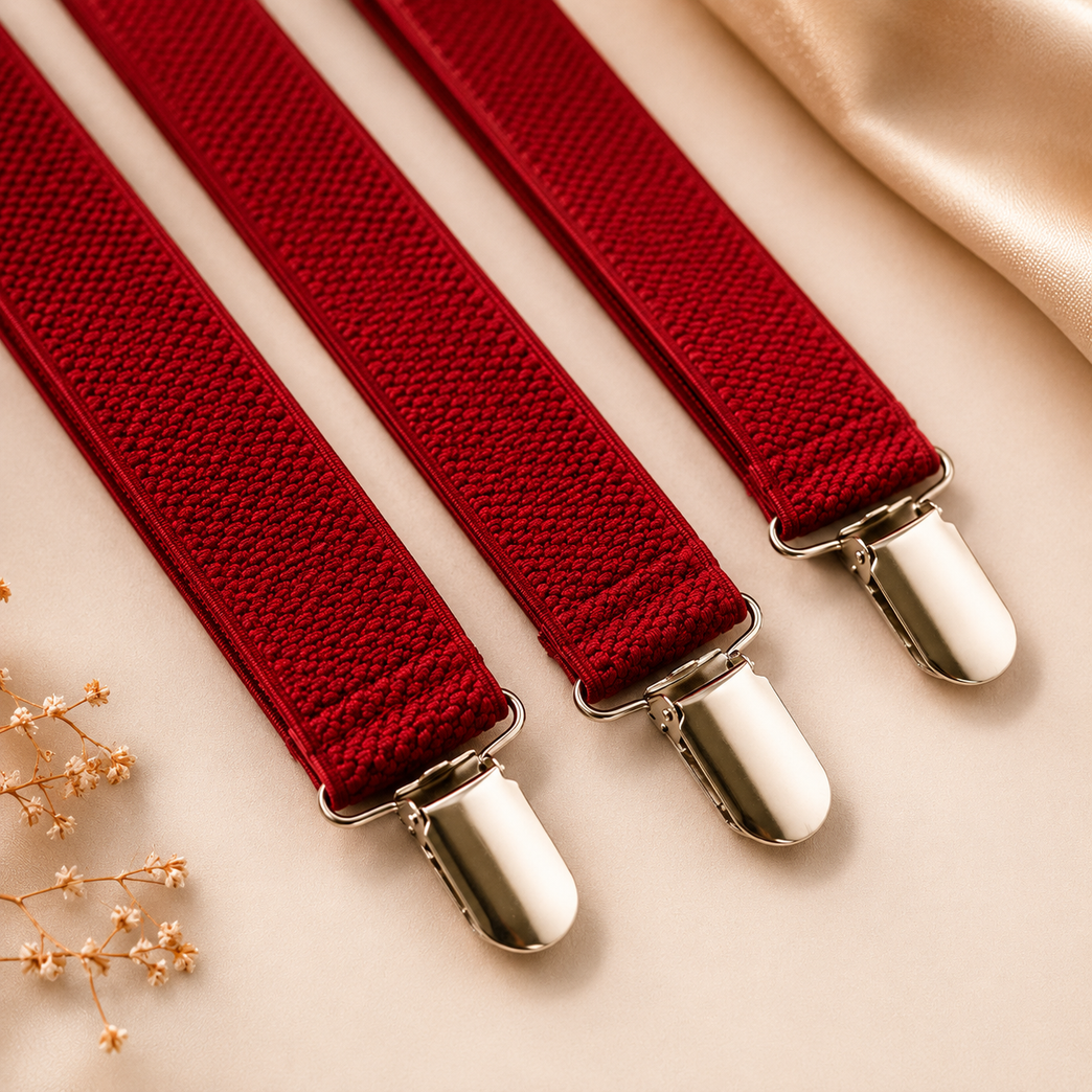 Premium Kids Adjustable Y-Back Suspenders – Classic Red Elastic Braces for Boys & Girls