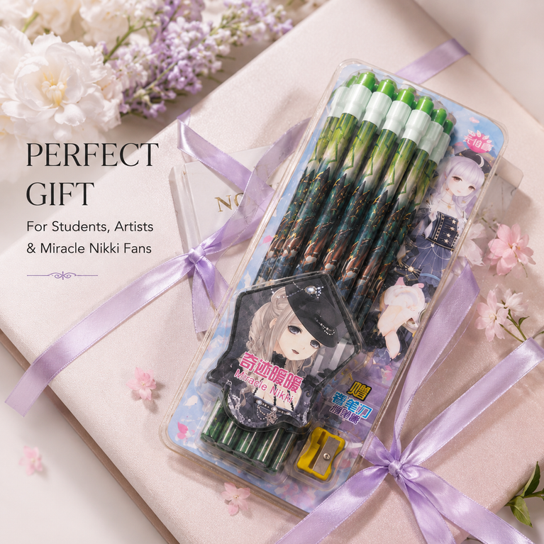 Miracle Nikki Premium HB Pencil Set with Sharpener & Eraser | 12 PCS Anime Theme Writing Pencils for School, Office & Art