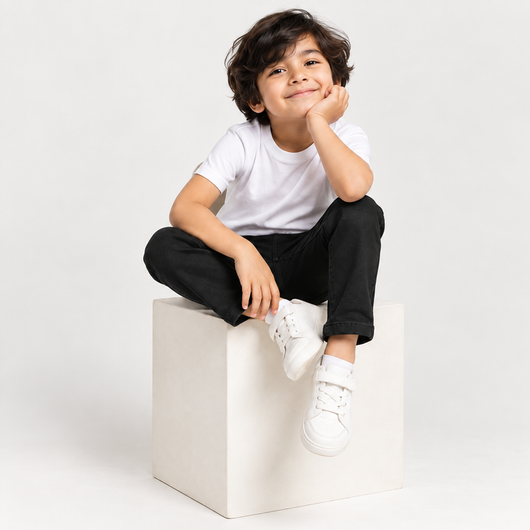 Black Denim Jeans for Boys with Belt | Regular Fit Kids Jeans