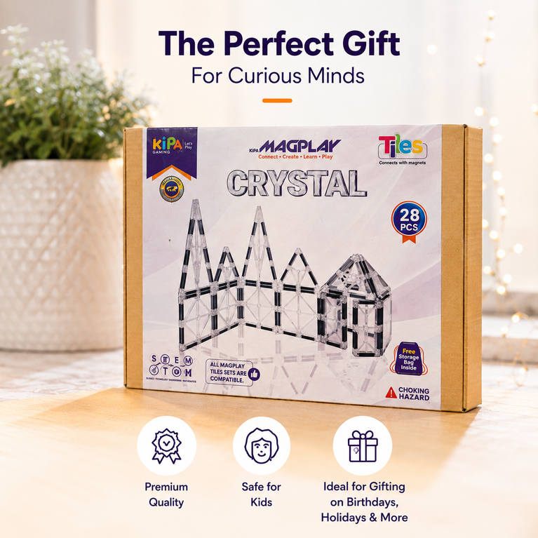 28 PCS Magnetic Crystal Tiles Building Blocks Set for Kids | STEM Learning & Creative Construction Toy