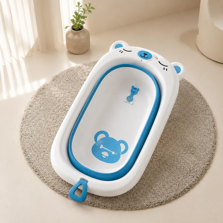 Premium Foldable Baby Bath Tub for Newborns & Toddlers (0–24 Months) | Portable Non-Toxic Infant Bathing Tub with Drain Plug & Anti-Slip Support | Easy Fold Travel Baby Bathtub