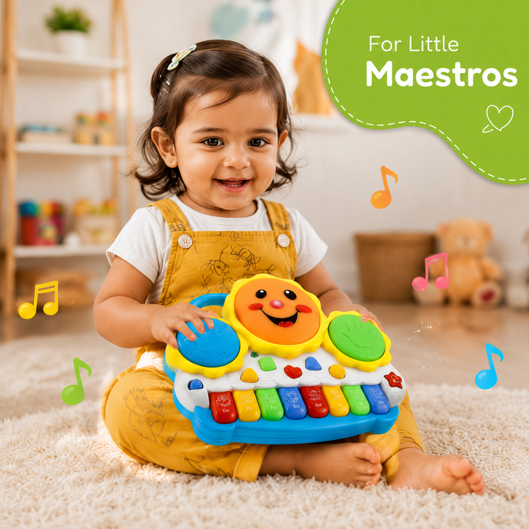 Kids Musical Drum Keyboard Piano Toy – Electronic Drum & Organ Keyboard with Lights, Sounds and Learning Activities