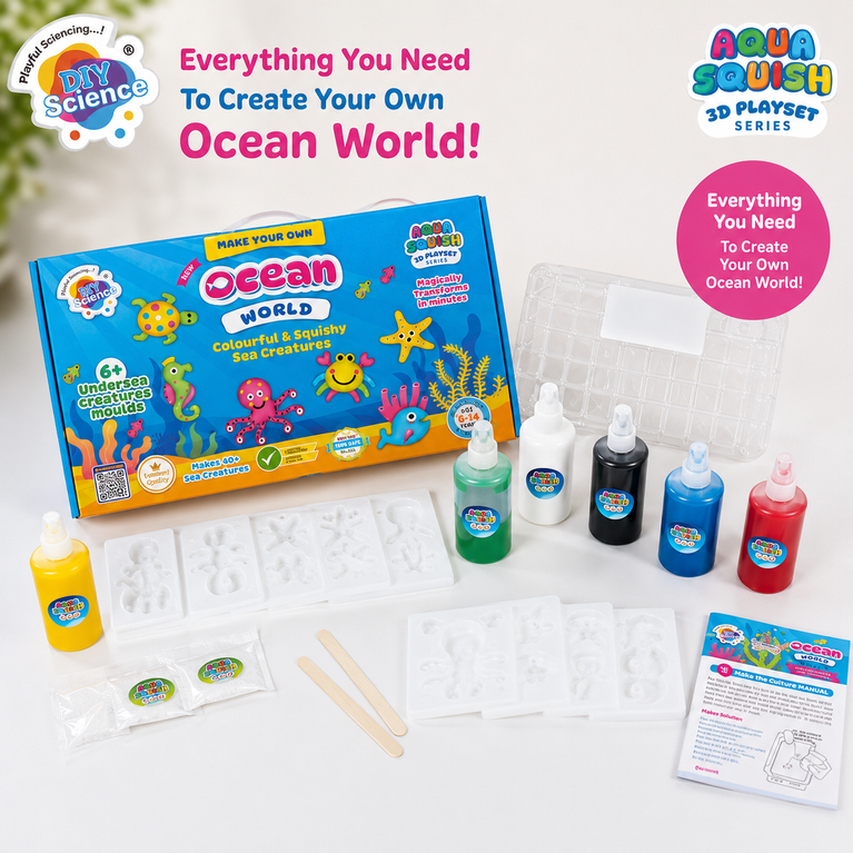 DIY Ocean World Aqua Squish Science Kit – Make Your Own Colourful & Squishy Sea Creatures STEM Activity Set for Kids