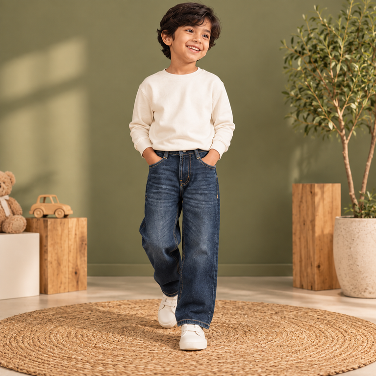 Dark Blue Denim Jeans | Classic Straight Fit Kids Jeans