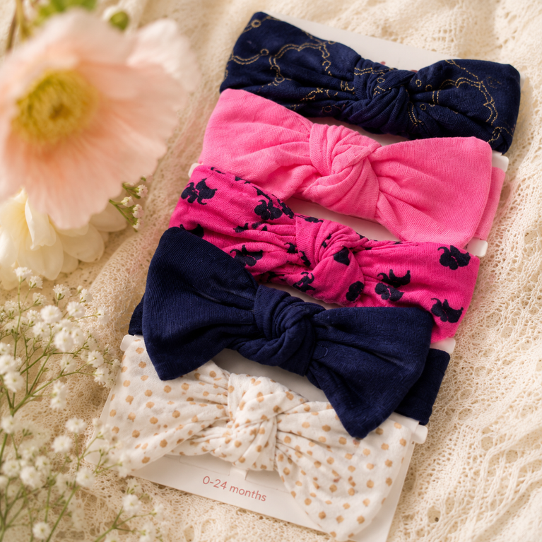 Baby Girl Bow Knot Headbands Set (Pack of 5) – Soft Stretchy Cotton Headwraps for Newborns & Infants