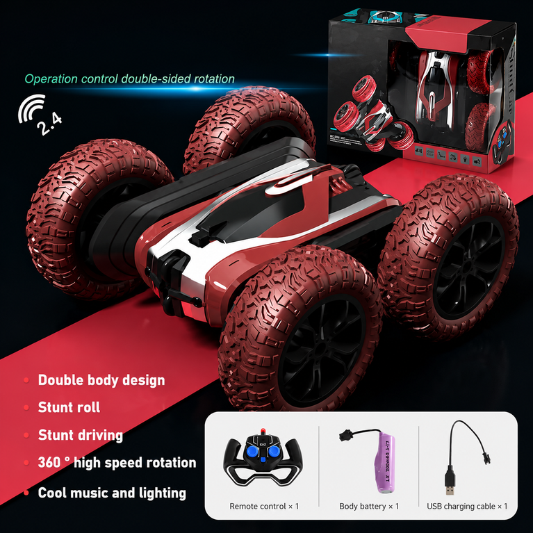 RC Stunt Drift Car for Kids – 360° Rotating Remote Control Car with LED Lights
