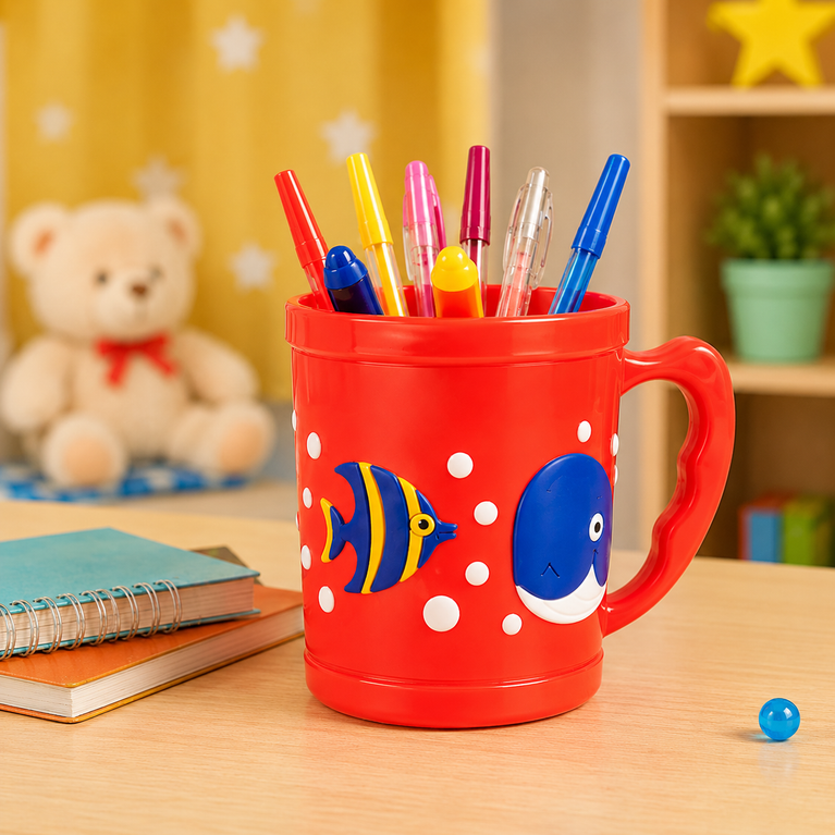 Whale Plastic Mug with Handle | Cute Ocean-Themed Reusable Drinking Mug for Milk, Juice & Water | BPA-Free | Red
