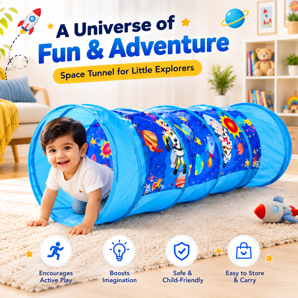 Kids Space Pop-Up Crawl Tunnel | Foldable Play Tunnel for Toddlers & Kids | Indoor & Outdoor Adventure Toy | 182.5 x 54 cm