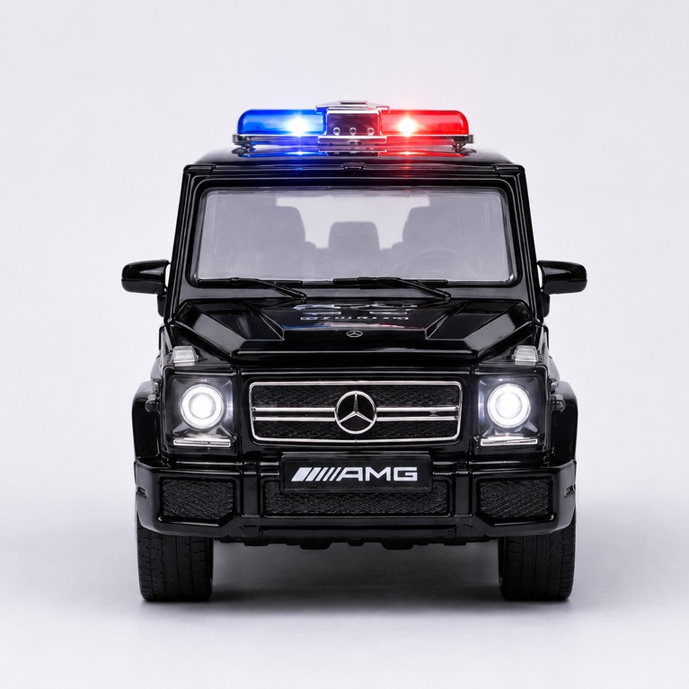 Mercedes-Benz G65 Style Alloy Police Car Toy for Kids | Pull-Back Die-Cast SUV with Light & Sound – Black