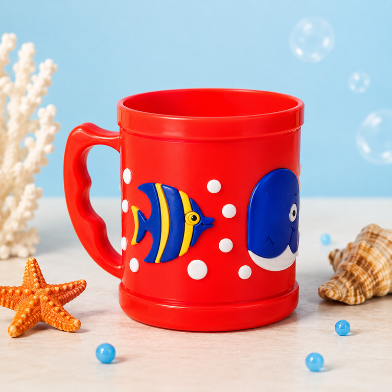 Whale Plastic Mug with Handle | Cute Ocean-Themed Reusable Drinking Mug for Milk, Juice & Water | BPA-Free | Red