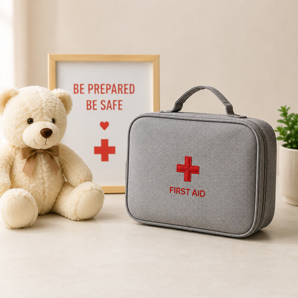 Portable First Aid Kit Empty Storage Bag | Waterproof Medical Organizer Case with Multiple Compartments | Travel, Home, Car &amp; Office Emergency Medicine Pouch (Grey/Blue)