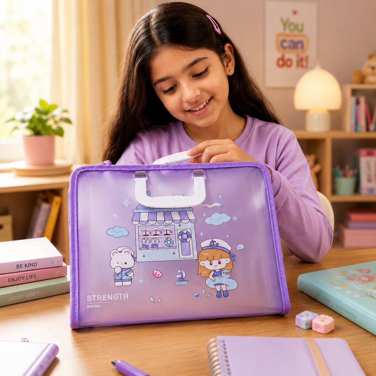 Plastic Document Carry Folder with Handle | A4 Expanding File Bag | Waterproof Portable Art School Organizer