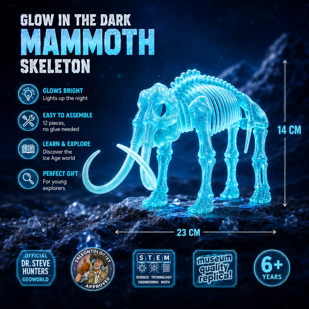 Glow-in-the-Dark Mammoth Skeleton STEM Assembly Kit for Kids (12 Pieces)