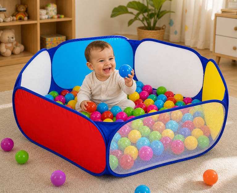 Kids Sensory Ball Pit Play Tent with 55 Balls | Foldable Indoor Outdoor Play Pool | Safe & Durable Baby Playpen | Ages 2+ Years