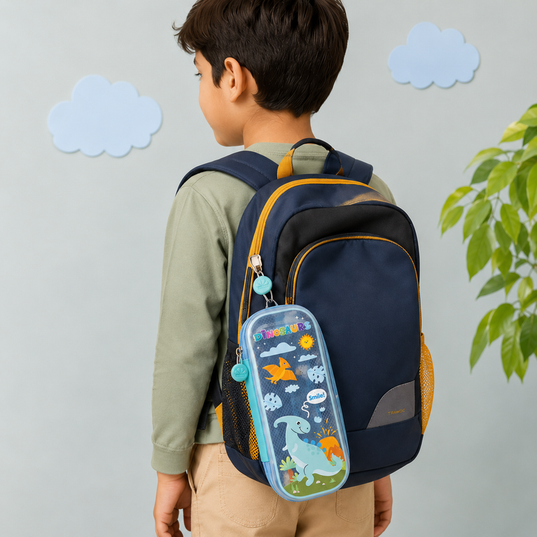 Dinosaur Pencil Case | Spacious Blue Stationery Organizer for School