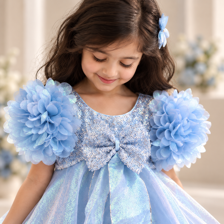 Baby Blue Floral Party Dress