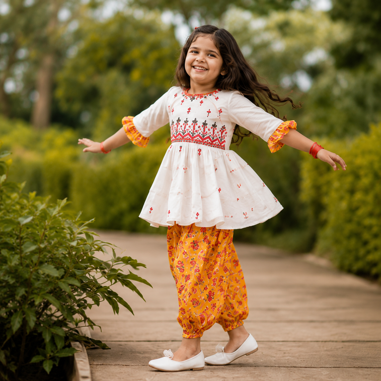 Krazy Girls Embroidery and Mirror work with Floral Printed  Pure Cotton Kurta with Salwar Set