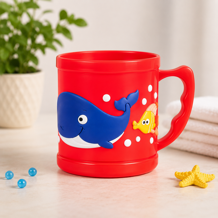 Whale Plastic Mug with Handle | Cute Ocean-Themed Reusable Drinking Mug for Milk, Juice & Water | BPA-Free | Red