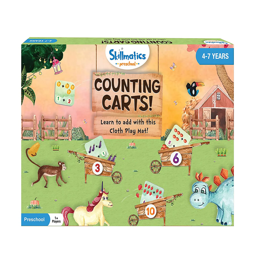 Skillmatics Preschool Counting Carts Educational Math Game for Kids | Learn Addition with Cloth Play Mat | Counting &amp; Number Activity | Ages 4–7 Years