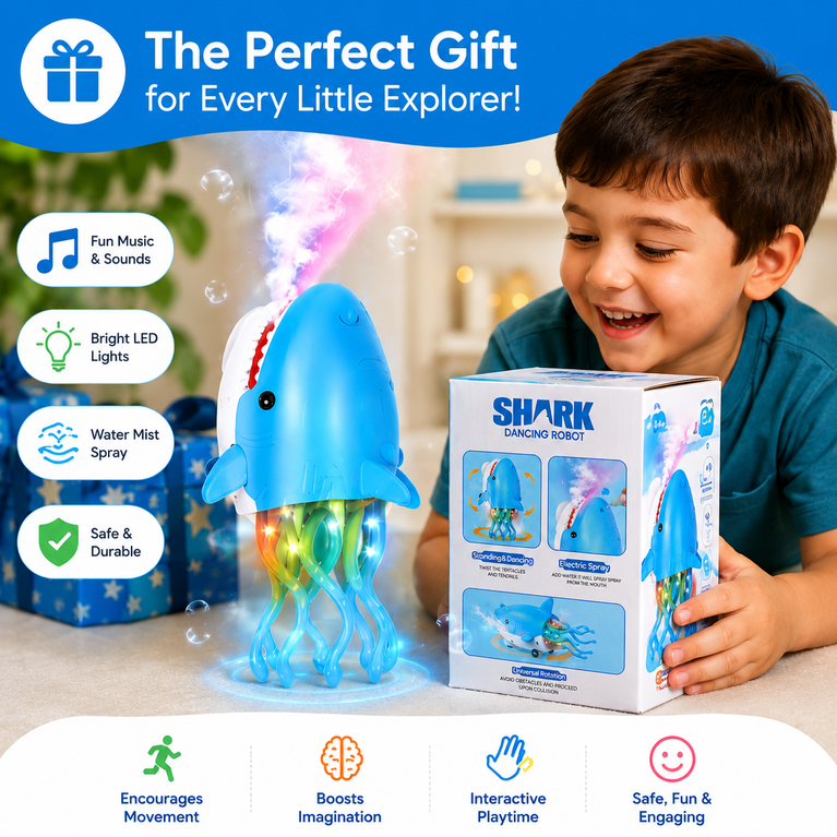 Shark Dancing Robot Toy with Music, Lights & Mist Spray for Kids