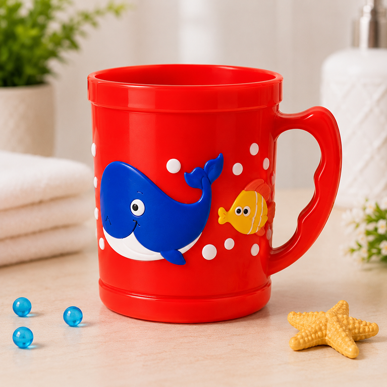 Whale Plastic Mug with Handle | Cute Ocean-Themed Reusable Drinking Mug for Milk, Juice & Water | BPA-Free | Red