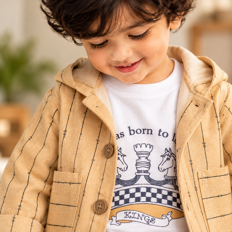 Mustard Hooded Jacket, T-Shirt & Navy Pants Set for Boys | Stylish Kids Outfit