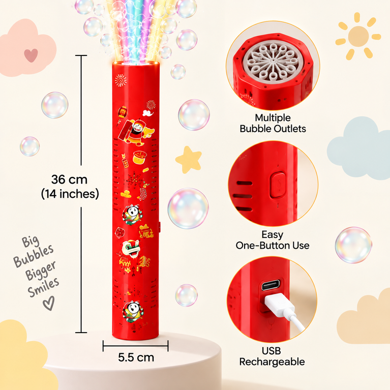 Rechargeable Bubble Tower Toy with LED Bubble Wands