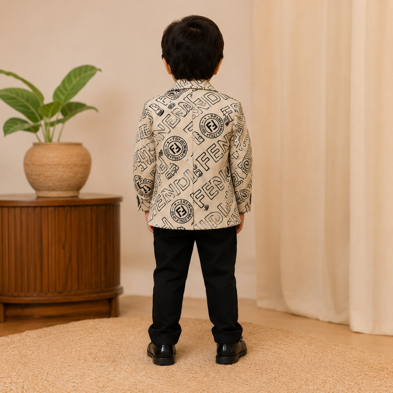 Printed Blazer with Black Graphic T-Shirt | Stylish Party Wear Set for Kids