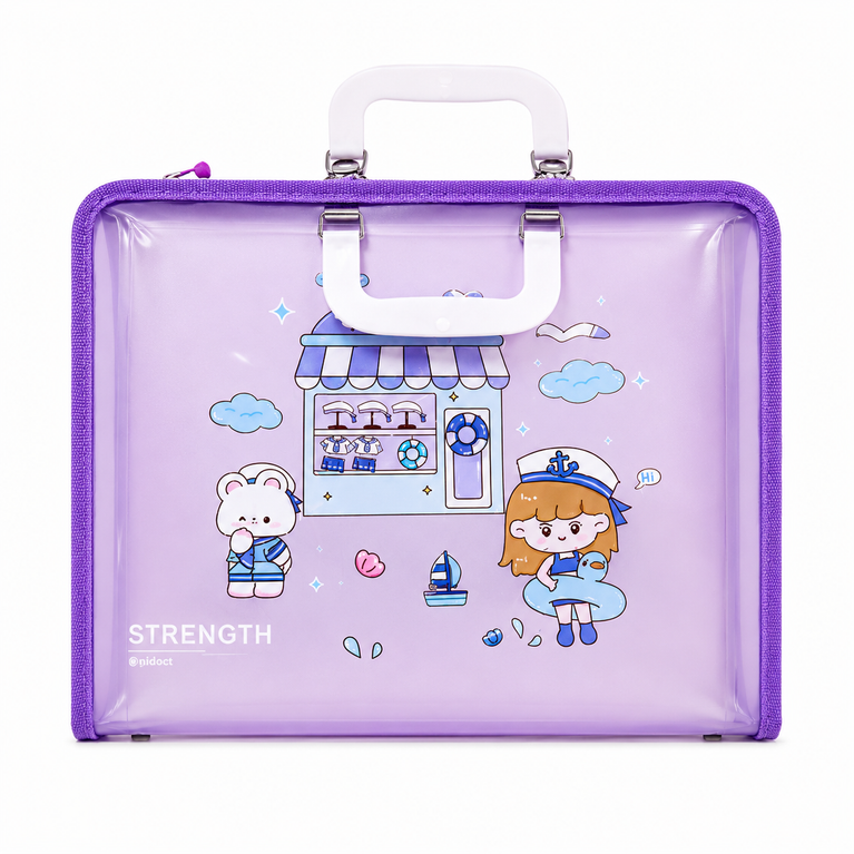 Plastic Document Carry Folder with Handle | A4 Expanding File Bag | Waterproof Portable Art School Organizer