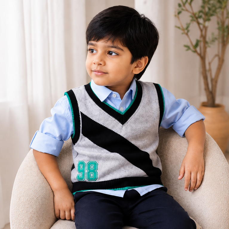 Boys Grey Sweater Vest Set with Shirt & Trousers
