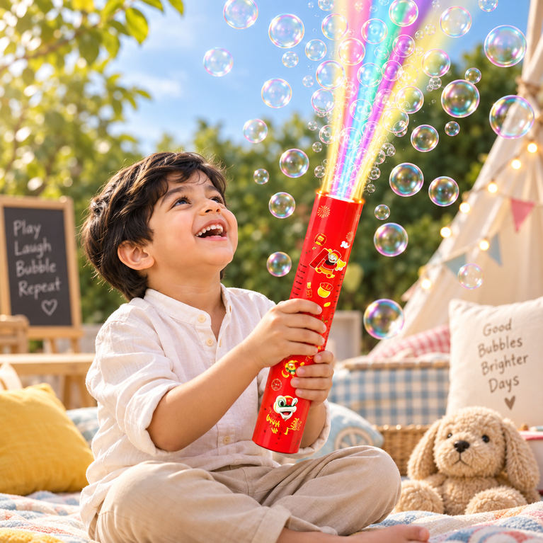 Rechargeable Bubble Tower Toy with LED Bubble Wands