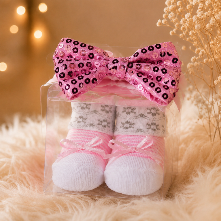 Baby Girls 6-Piece Headband & Sock Gift Set | 3 Headbands + 3 Pairs of Socks