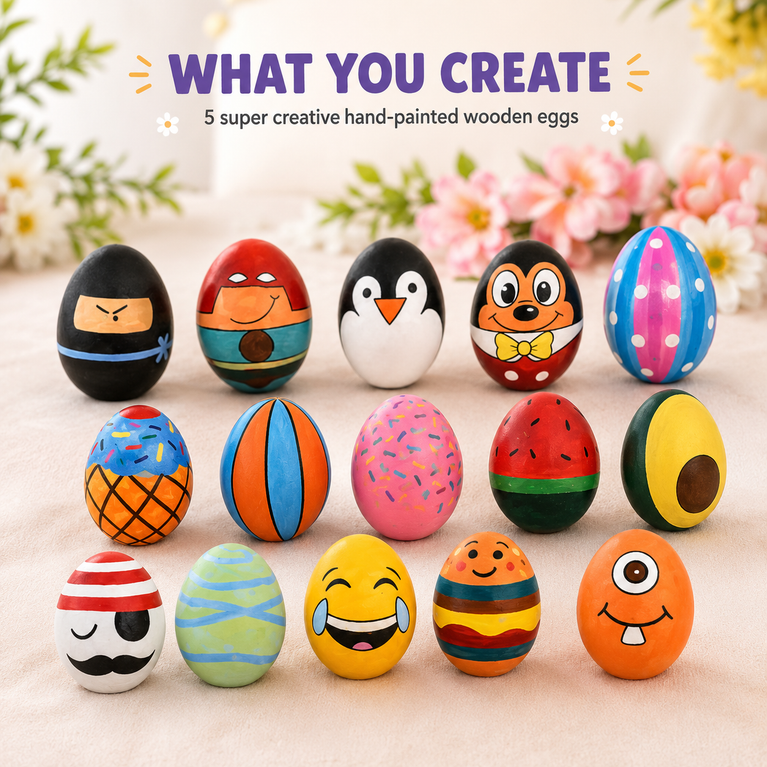 Kalakaram DIY Egg Painting Kit | 5 Wooden Eggs for Painting | Painting & Coloring Activity Kit