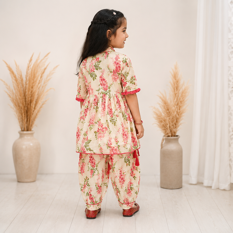 Krazy Girls Floral Printed Gotta Patti Pure Cotton Kurta with Salwar Set