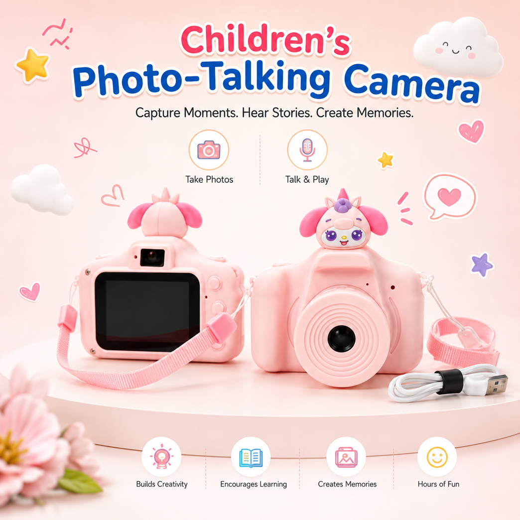 Kids Photo-Talking Digital Camera with Voice Recording & Story Playback – Cute Cartoon Children's Camera Toy