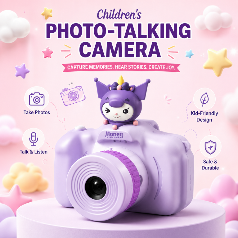 Kids Photo-Talking Digital Camera with Voice Recording & Story Playback – Cute Cartoon Children's Camera Toy