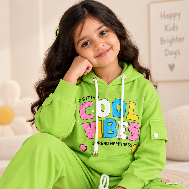 Green Cool Vibes Hoodie & Jogger Set | Kids Co-ord Set