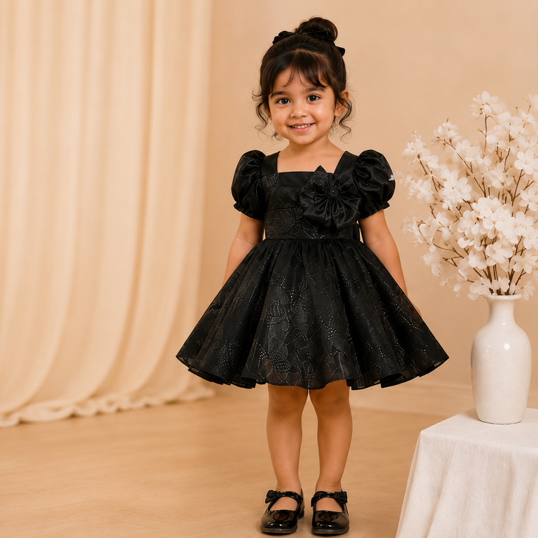 Black Shimmer Bow Party Dress for Girls | Little Plum