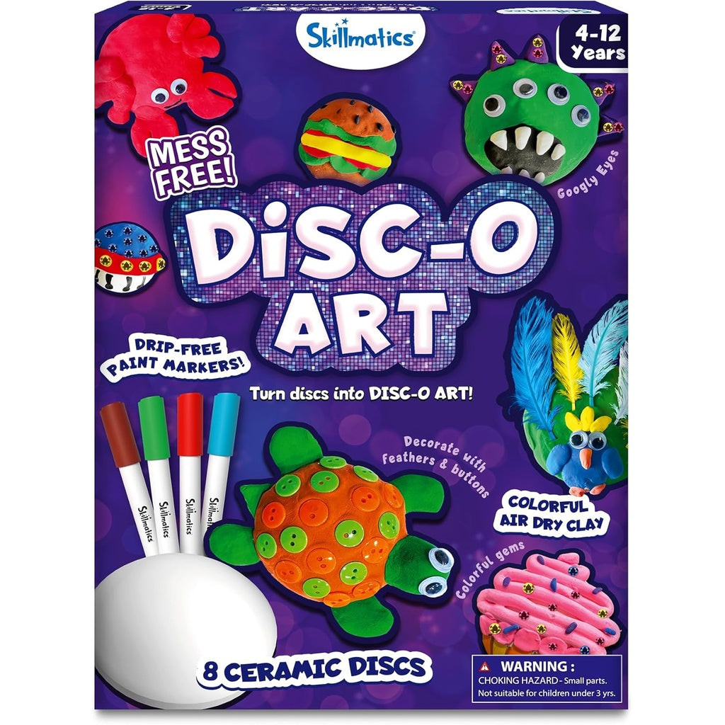 Skillmatics Disc-O Art Mess-Free Ceramic Disc Painting &amp; Craft Kit for Kids | 8 Ceramic Discs with Drip-Free Paint Markers &amp; Decorations | Ages 4–12 Years