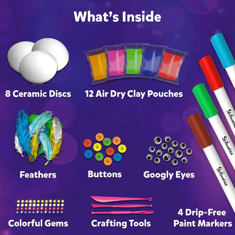 Skillmatics Disc-O Art Mess-Free Ceramic Disc Painting &amp; Craft Kit for Kids | 8 Ceramic Discs with Drip-Free Paint Markers &amp; Decorations | Ages 4–12 Years