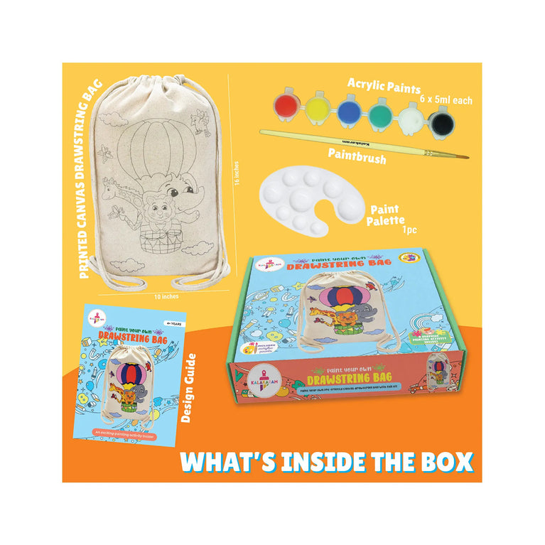 KALAKARAM Paint Your Own Drawstring Bag DIY Art &amp; Craft Kit for Kids | Creative Painting Activity Set