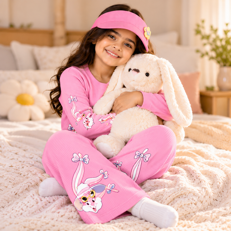 Cartoon Print Co-Ord Set | Full-Sleeve Top & Wide-Leg Pants