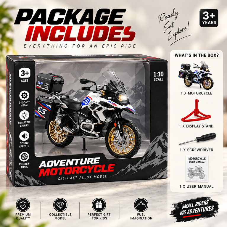 Adventure Motorcycle Die-Cast Metal Toy Bike for Kids