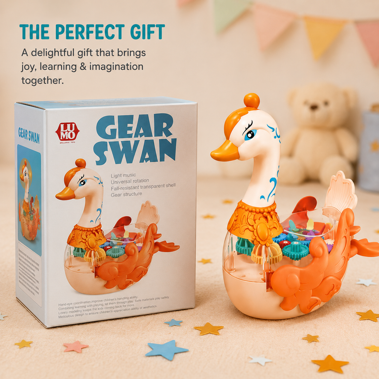 Gear Swan Musical Light & Gear Rotation Toy with Universal Wheel for Kids