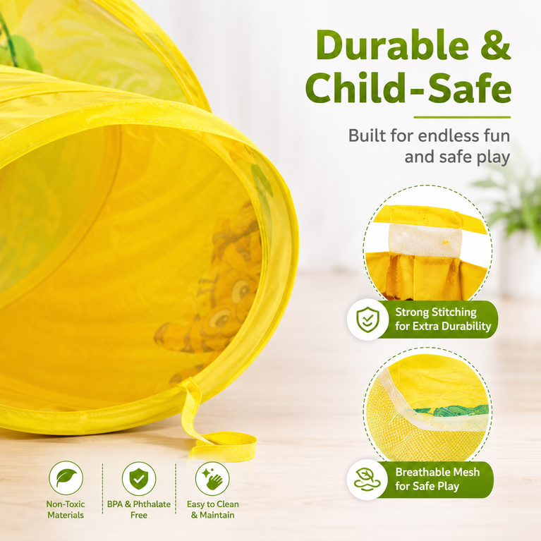 Kids Pop-Up Crawl Tunnel | Foldable Play Tunnel for Toddlers & Babies | Indoor & Outdoor Adventure Toy | Jungle Theme | 21 x 21 Inches