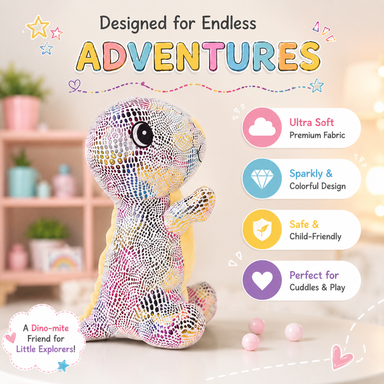 Nino’s Rainbow Dinosaur Plush Toy – Colorful Soft Stuffed Animal for Kids