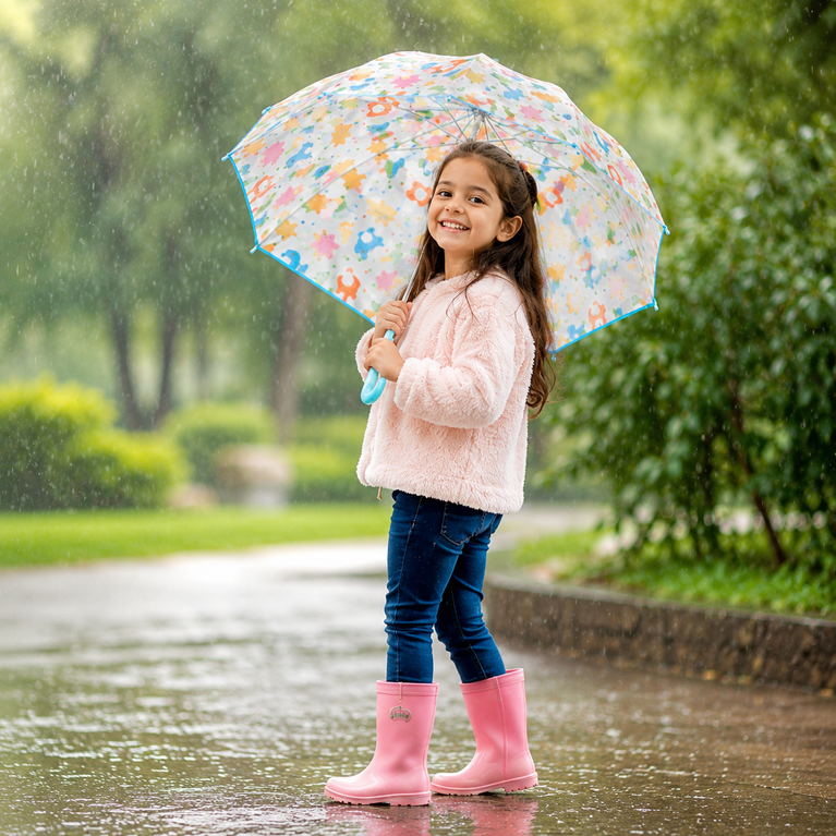 Kids Transparent Dome Umbrella with Colourful Animal Print | Cute Blue Umbrella