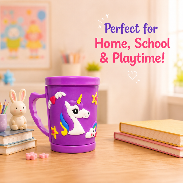 Unicorn Plastic Mug with Lid; Handle | Cute Reusable Drinking Mug | BPA-Free | Purple