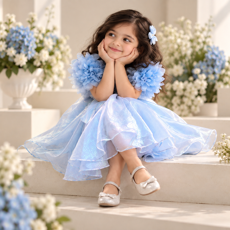 Baby Blue Floral Party Dress
