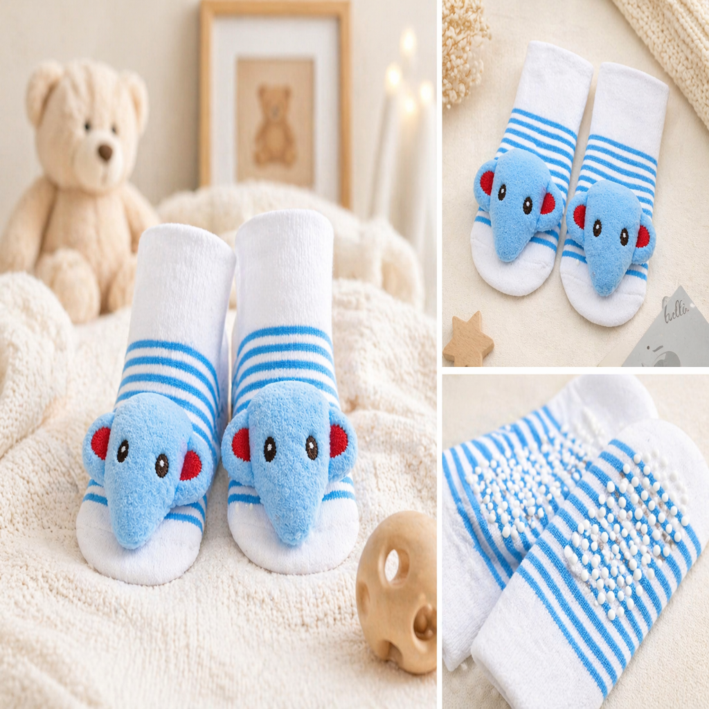 Cute Elephant Baby Socks – Soft Cotton Striped Socks for Infants & Toddlers